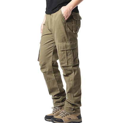 Large Pocket Loose Overalls, Men's Outdoor Sports Jogging Tactical Pants,  Elastic Waist,  Pure Cotton,  Casual Work Pants