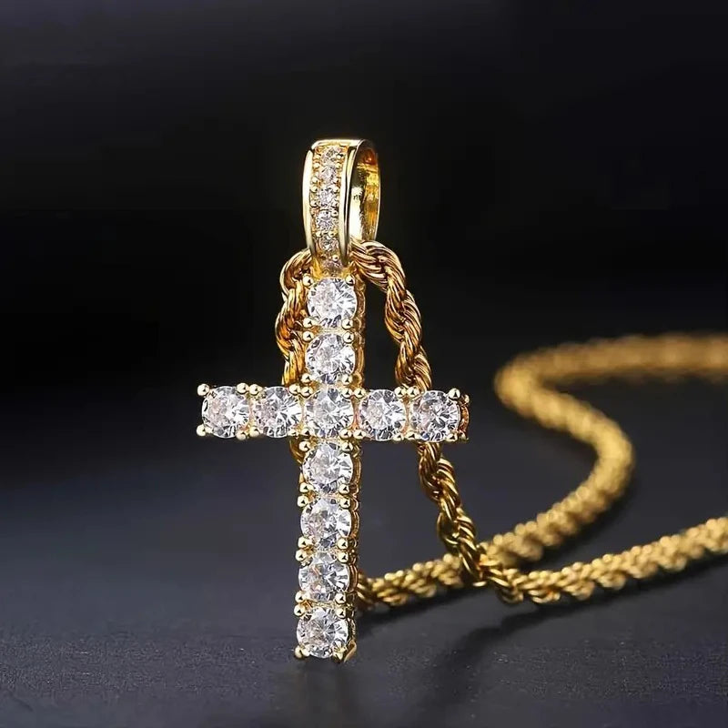 60Cm Twisted Chain Long Necklace for Women/Mens  Fashion Luxury Cubic Zirconia Cross.   Pendant Necklace Gift.
