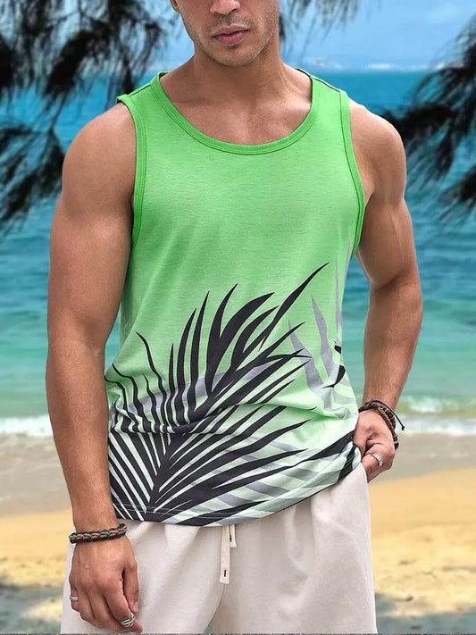 Summer Casual Men's Sleeveless T-shirts,One color bleeding into the next (in a gradient manner)and also VACATION Pictures/Island scenes and  Hawaiian  Land-scapes. Fashion O-Neck,  Tank Top for  Outdoor Beach or just loungin