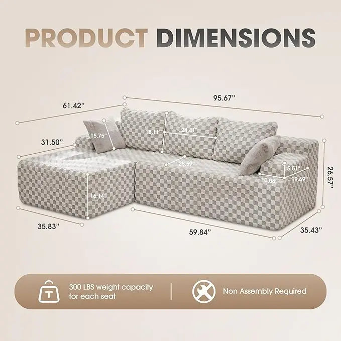 Modular L-Shaped 3-Seat Sectional | Memory Foam with Deep Seating with Storage Module| Living Room Sofa