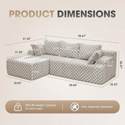 Modular L-Shaped 3-Seat Sectional | Memory Foam with Deep Seating with Storage Module| Living Room Sofa