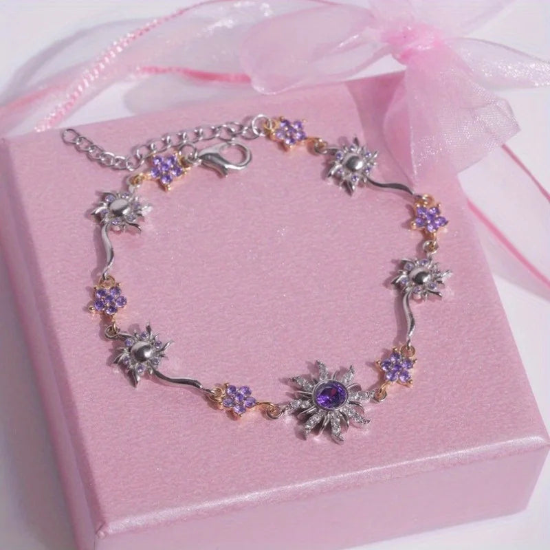 Sunflower Bracelet with Shiny Zirconia.  Great Mothers Day Gift, Holiday Gift Gift  for Birhday Gift.