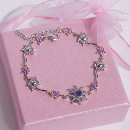 Sunflower Bracelet with Shiny Zirconia.  Great Mothers Day Gift, Holiday Gift Gift  for Birhday Gift.