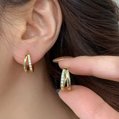 Stainless Steel Gold Color Circle Hoop Earrings for Women Simple Cubic Zircon Double Ring Earring Cartilage Piercing Jewelry