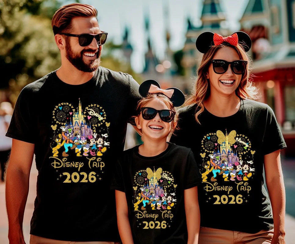 2026 Summer Casual Mickey Minnie Castle Butterfly Comfort Cotton T-shirt.  Adults/ Children,  Parent /Child,  Couple Sportswear