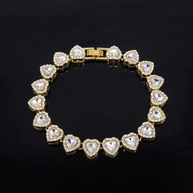 Luxurious Heart Type Rhinestone Hop Tennis Chain Bracelet And Necklace For MOTHERS DAY  and other Occasions