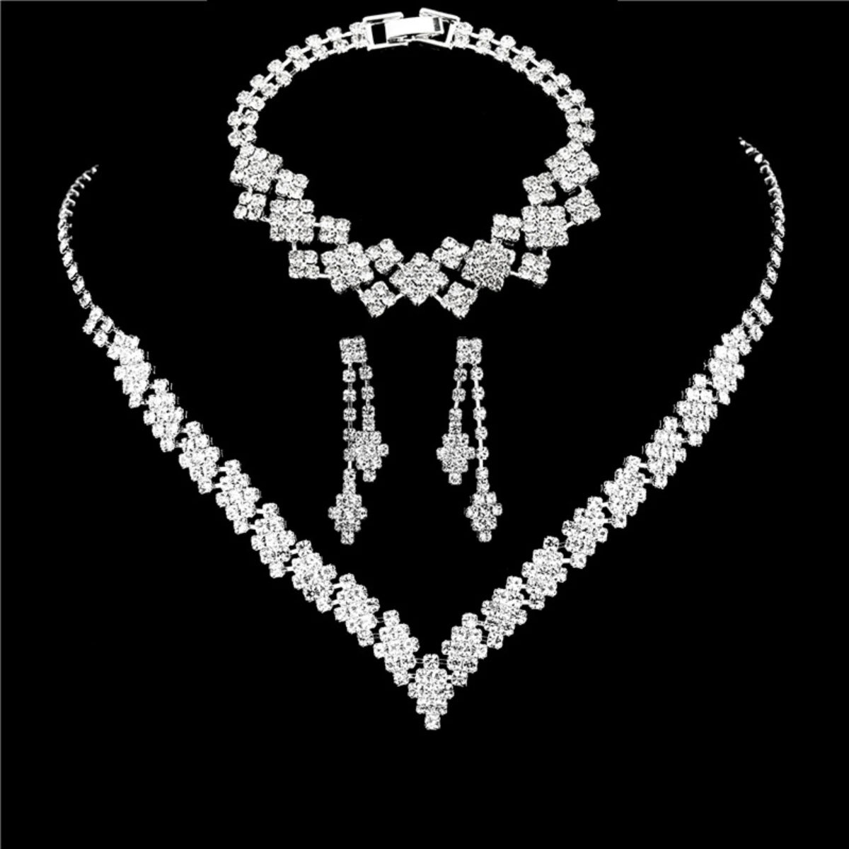 Fashionable silver plated rhinestone folding tassel earrings, necklace bracelet for weddings, Holidays, any Special Occasion such as Mothers Day!