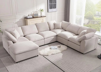 Modular Sectional Sofa, Modern Oversized Cloud Couch with Movable Ottoman, 7 Seater,  L-Shaped,  Comfy Couches for Living Room