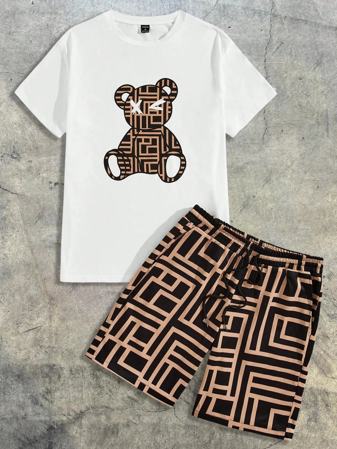 2026 Summer Little Boys , Short-Sleeved Shorts Set with Bear Print Breathable Lightweight Casual Fashionable Outdoor Childs Clothing