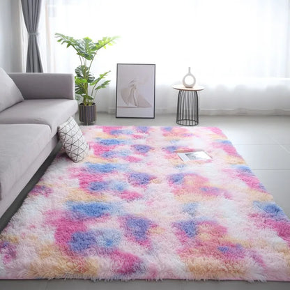 Tie-Dye Plush Carpet Living Room, Bedroom Room, Soft Fluffy Home Mat  for Children's Room Baby Crawling  and Non-Slip Blanket