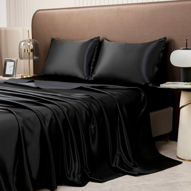 Solid Color Satin Sheets  and Pillowcase Set，Luxurious Bedding Ensemble with a Silky Sheen，Twin/Full/Queen/King Size