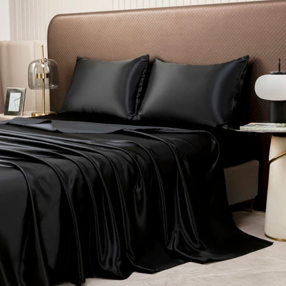 Solid Color Satin Sheets  and Pillowcase Set，Luxurious Bedding Ensemble with a Silky Sheen，Twin/Full/Queen/King Size