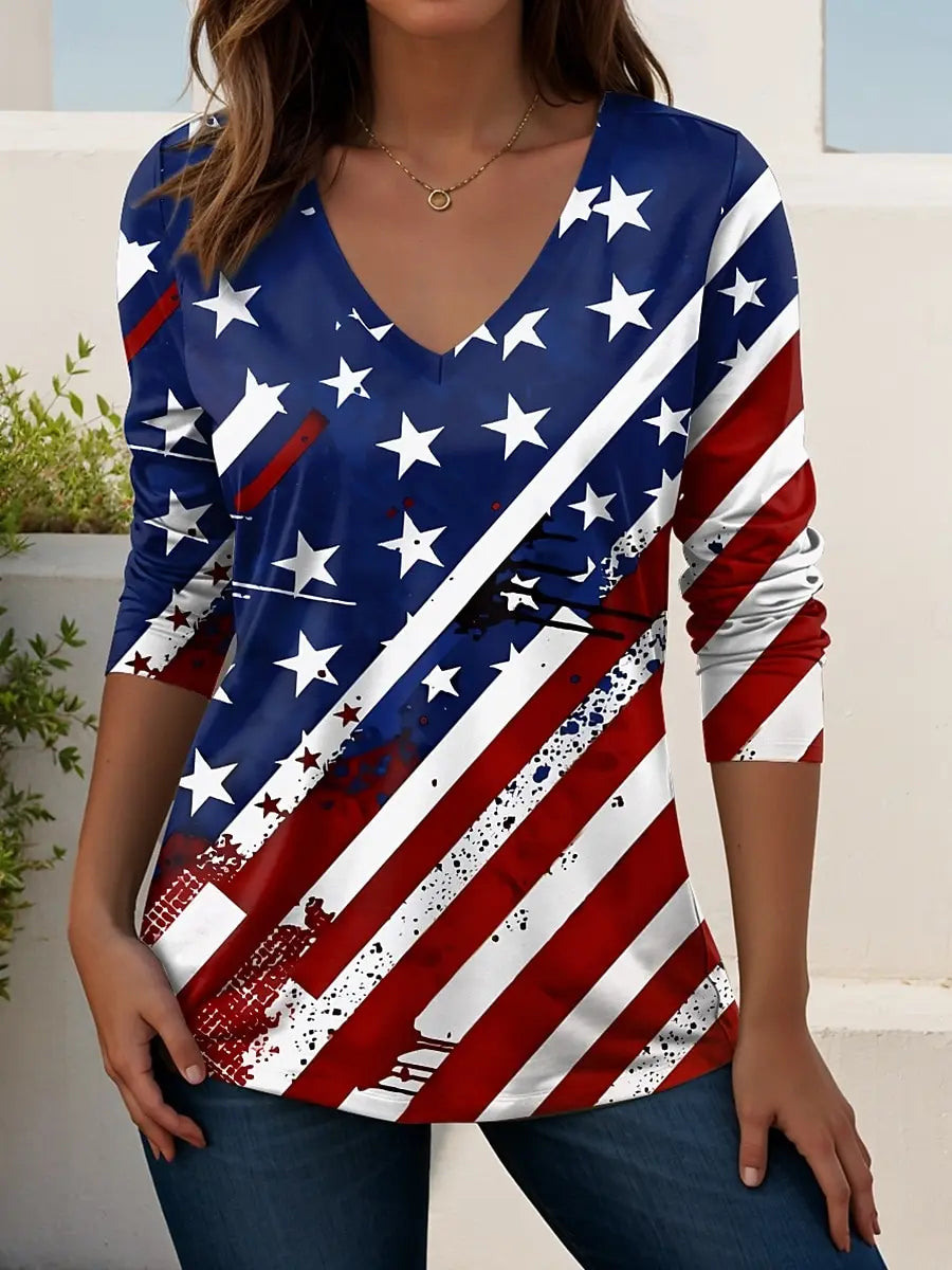 US Flag 250th anniversary Pattern Vintage Women's Long Sleeve T-shirt Summer 3D Print, polyester Tops Women Clothing
