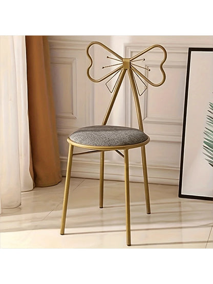 Makeup Vanity  Chairs,  Stool for Bedroom with Bow Knot Backrest,Side Table Seat Dressing Chair with Golden Metal Leg