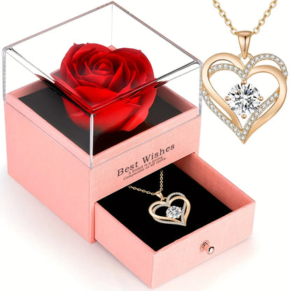 Artificial Rose Gift Set with Heart Pendant Necklace-Perfect for Christmas,Valentine'S Day, Mother'S Day, Anniversary,and Birthday
