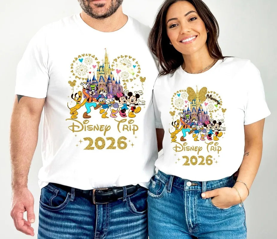 2026 Summer Casual Mickey Minnie Castle Butterfly Comfort Cotton T-shirt.  Adults/ Children,  Parent /Child,  Couple Sportswear