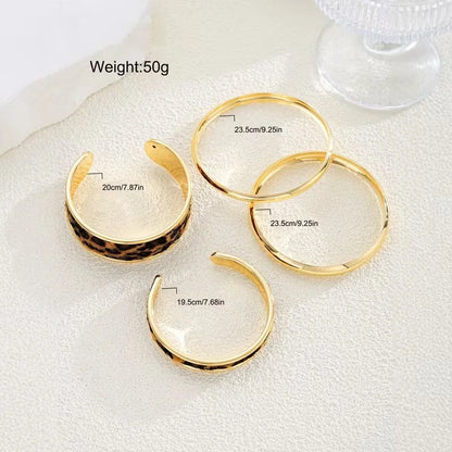 4pcs Bohemian Leopard Print Bracelet Set for Women , Retro Elegant Minimalist PU Leather Bangles,  Daily Wear Jewelry, Gift