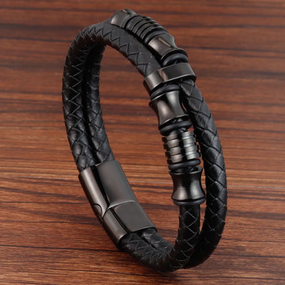 Braid Rope Bracelet For Men.   Stainless Steel, Magnetic Buckle,   Genuine Leather Bracelets & Bangles Male /Female Jewelry