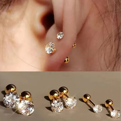 3 Pairs of  Classic Round Zirconia Stud Earrings For Women, Stainless Steel.   HAPPY MOTHERS DAY !!!!!!!!