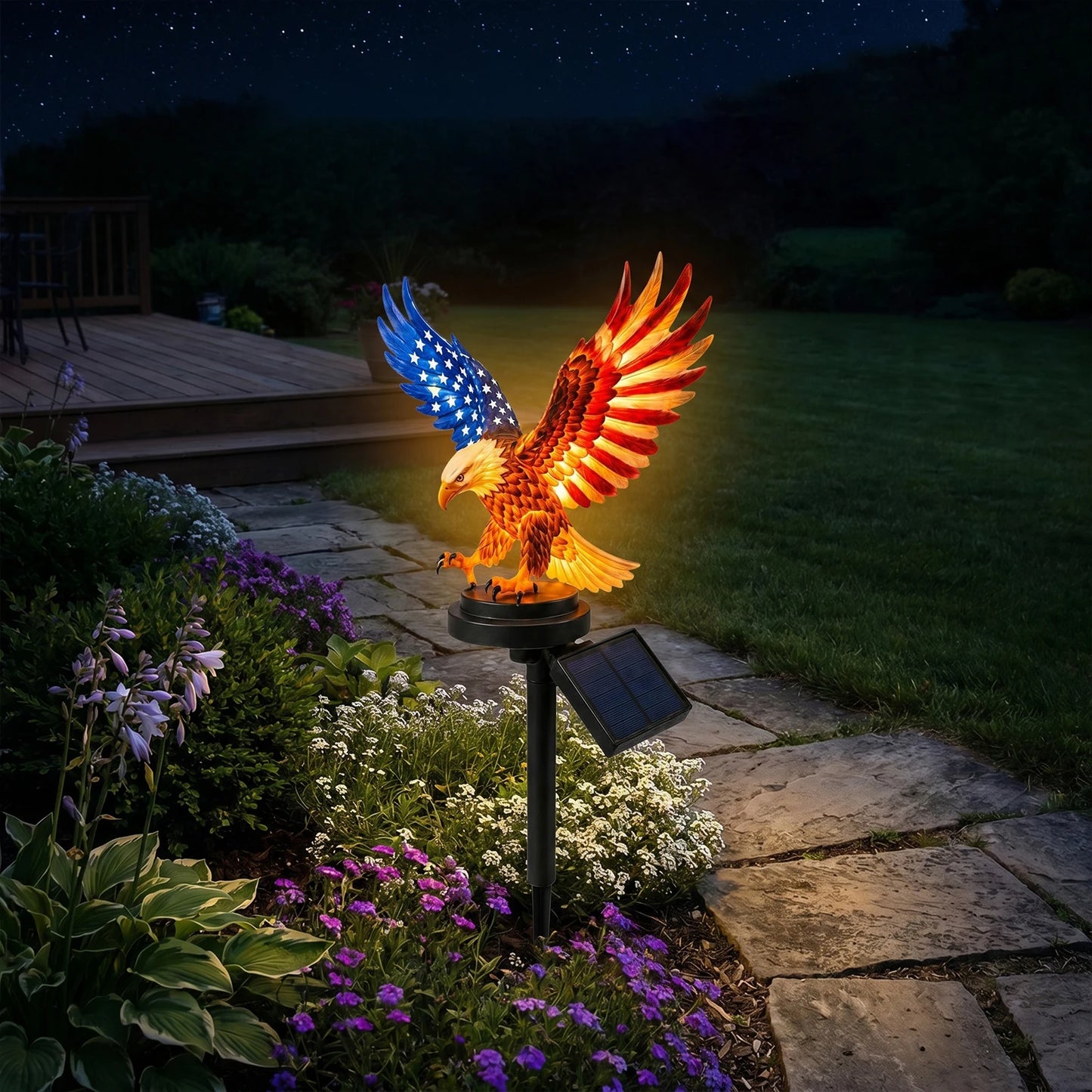 Eagle Solar Lights Waterproof Decorative Solar Powered Eagle Stake Lights for Lawn,Patio,  Yard.  Patriotic Decor.  Styles A and B are available.