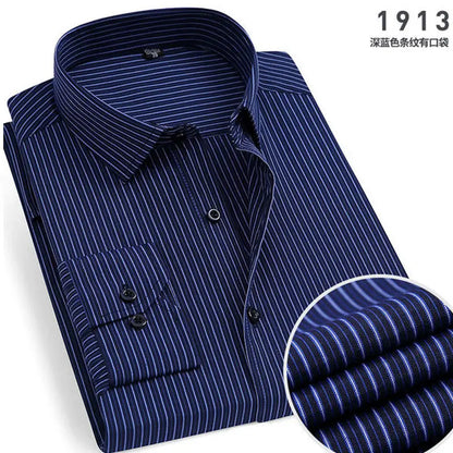 Spring  Men's Stripes and solids,  long-sleeved Shirt,  Non-ironing,  Anti-wrinkle,  Comfortable,  Breathable,  Business Casual Fashion Slim Fit