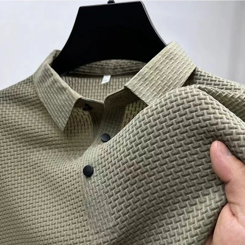 Men's Business Casual,  Short Sleeved, Bone Flower, Solid Colors.   POLO Shirt Fashion, Breathable Fabric and  comfortable Summer Versatile Top