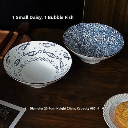 Large Size Hand-Painted Japanese Bowl for Soup,  Ramen, Etc.