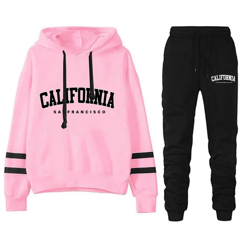 California Womens Tracksuit Casual Stripe on Versatile Hooded Sweatshirt or Pants or Suit.  Simplicity  for  Street Outfits S-3XL