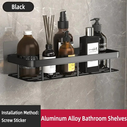 Towel rack wall mounted shower shampoo rack.   no drill rack,  tripod wall mounted corner rectangular bathroom rack.