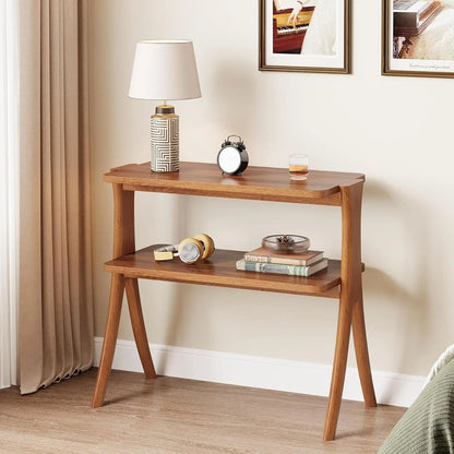 Side Table for Living Room, Farmhouse End Table with 2-Tier Storage Shelf and Solid Wood Legs, or  Nightstand for Bedroom