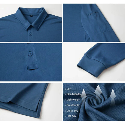 Men's Performance Long Sleeve POLO  Shirt.  No Shrinking,   Lightweight,   Breathable, Outdoor Polo Shirts  with UPF50+ Pique Jersey Golf Shirt.  NOT much stock left but you might be lucky. 6 colors to pick from so worth a lo