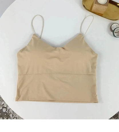 1pc Women Sexy Solid Color Camisole Ice Silk Tube Seamless Sports Tank Top Wireless Underwear Padded Bra Bralette Vest. SKY BLUE is available, one size with slight STRETCH.