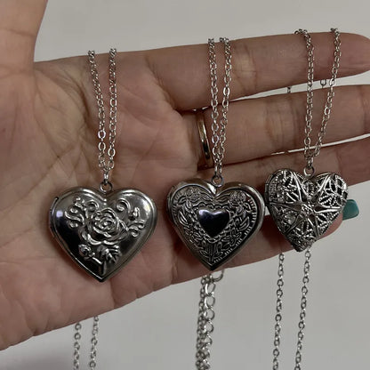 Romantic Heart Locket Pendant Openable.  Female  Dark Silver Color Stainless Steel Photo Frame Charm Necklace for Women /Men Jewelry Gift HAPPY MOTHERS and FATHERS DAY!!!