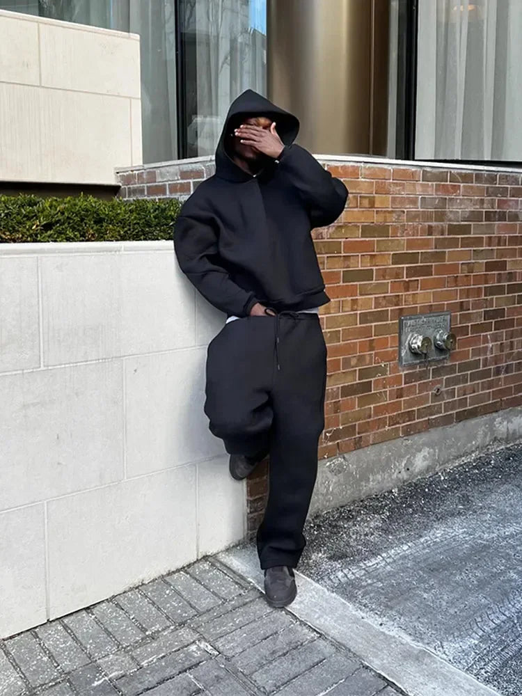 Solid Couple's Hooded Sweatshirt 2 Piece Set, Casual, Loose Sweatpants Suit.  Jogging Sweatshirt, Trousers Outfits