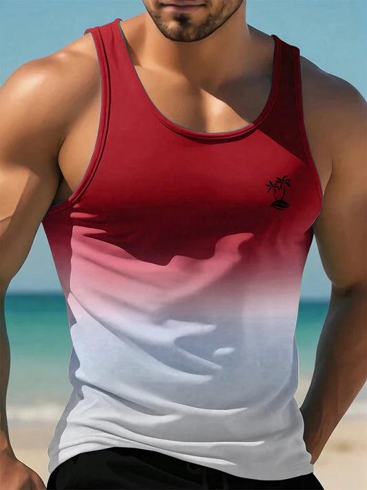 Summer Casual Men's Sleeveless T-shirts,One color bleeding into the next (in a gradient manner)and also VACATION Pictures/Island scenes and  Hawaiian  Land-scapes. Fashion O-Neck,  Tank Top for  Outdoor Beach or just loungin