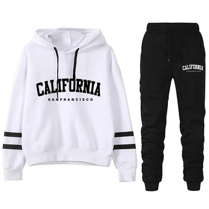 California Womens Tracksuit Casual Stripe on Versatile Hooded Sweatshirt or Pants or Suit.  Simplicity  for  Street Outfits S-3XL