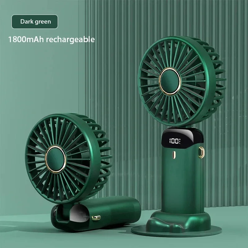 Portable Handheld Mini Fan, Foldable Neck Hanging Fans , 5 Speed USB Rechargeable Fan with Phone Stand and Display Screen, 1800mAh.  BLUE< PURPLE< WHITE Colors are Available