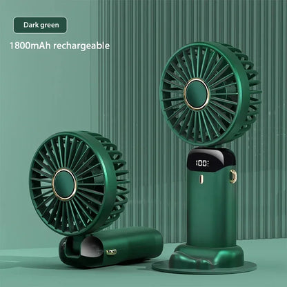 Portable Handheld Mini Fan, Foldable Neck Hanging Fans , 5 Speed USB Rechargeable Fan with Phone Stand and Display Screen, 1800mAh.  BLUE< PURPLE< WHITE Colors are Available