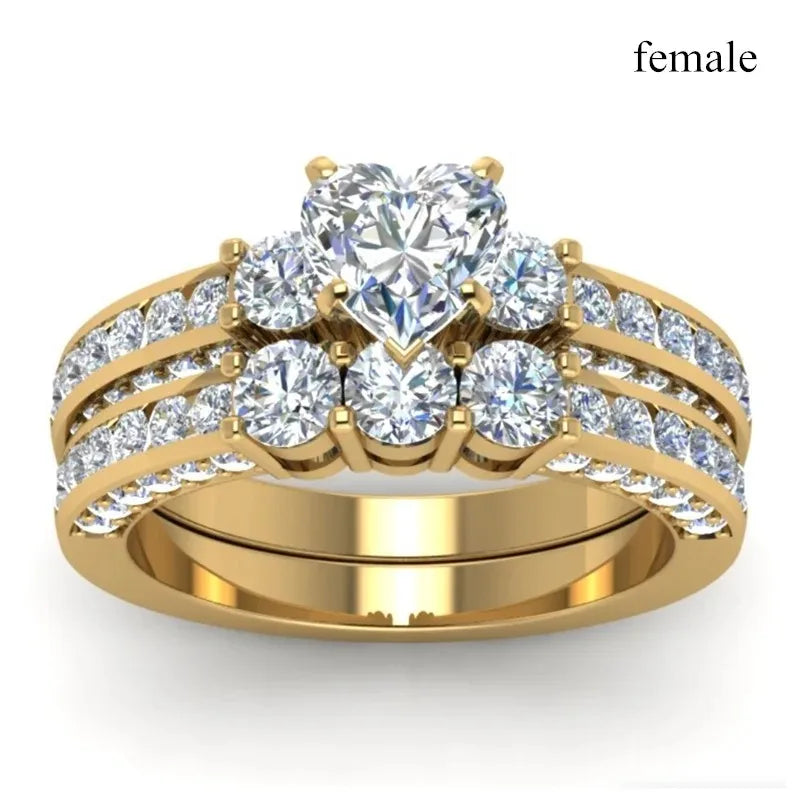 Fashion Couple Rings Men's CZ Stainless Steel Ring, Womens  Heart Cut Crystal Rhinestones Ring Set Wedding  Annniversary, Engagement Jewelry