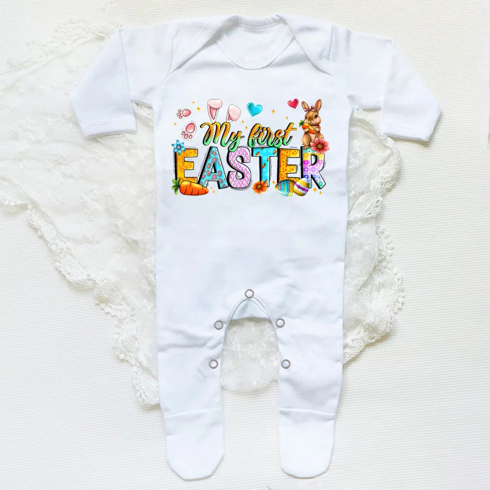 'My First Easter Bunny' Printed Baby, Babygrow Sleepsuit, Bodysuit  for Newborn, Coming Home Hospital Outfit, Infant Easter Party Romper