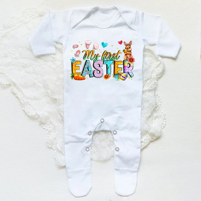 'My First Easter Bunny' Printed Baby, Babygrow Sleepsuit, Bodysuit  for Newborn, Coming Home Hospital Outfit, Infant Easter Party Romper