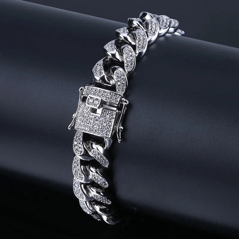 Luxury  Cuban Link Chain Bracelet for Men,  Paved Crystal Jewelry,  Stainless Steel Bling Bling Wristband Gift. I am unsure of the color labeling so order by LOOKS.  Both are available.