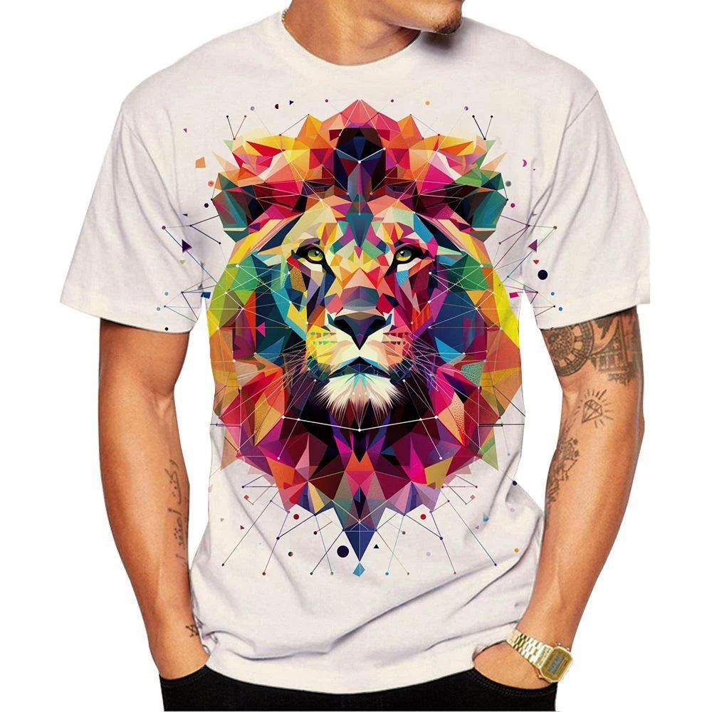 New Fashion Men's and Women's,  Kids O Neck 3D HD Printed Geometric Lion Pattern T-shirt.   Street Style,  Unisex Fashion Top 100-6XL