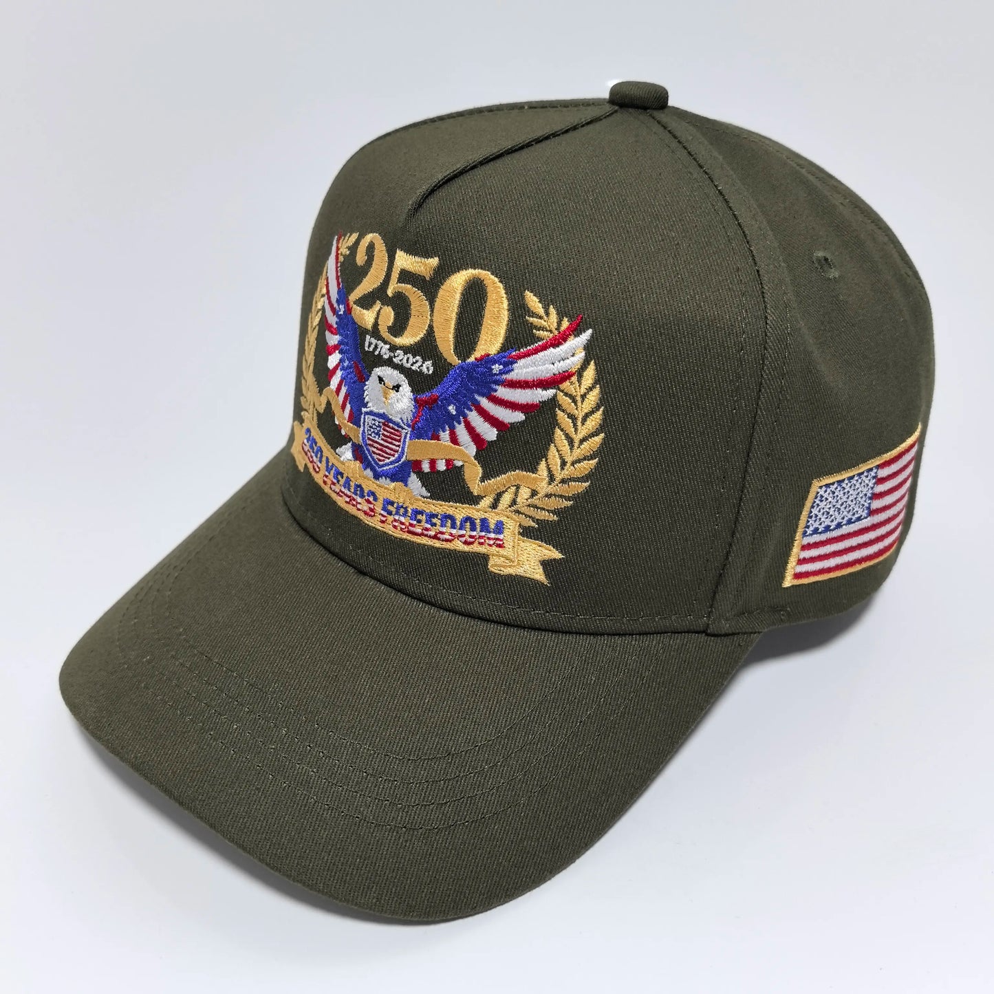 1776-2026 USA 250 Years Freedom Eagle Embroidery Baseball Cap,  Hard Crown Structured Dad Hat,  American Flag Side Patch Patriotic