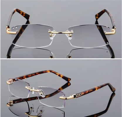 Luxury Designer Reading Glasses.  Rimless Diamond Cutting Frame for  Men  and Women.  Presbyopia, Anti-blue Light, RECTANGULAR Shaped Reading Glasses.  Great Choices on these.
