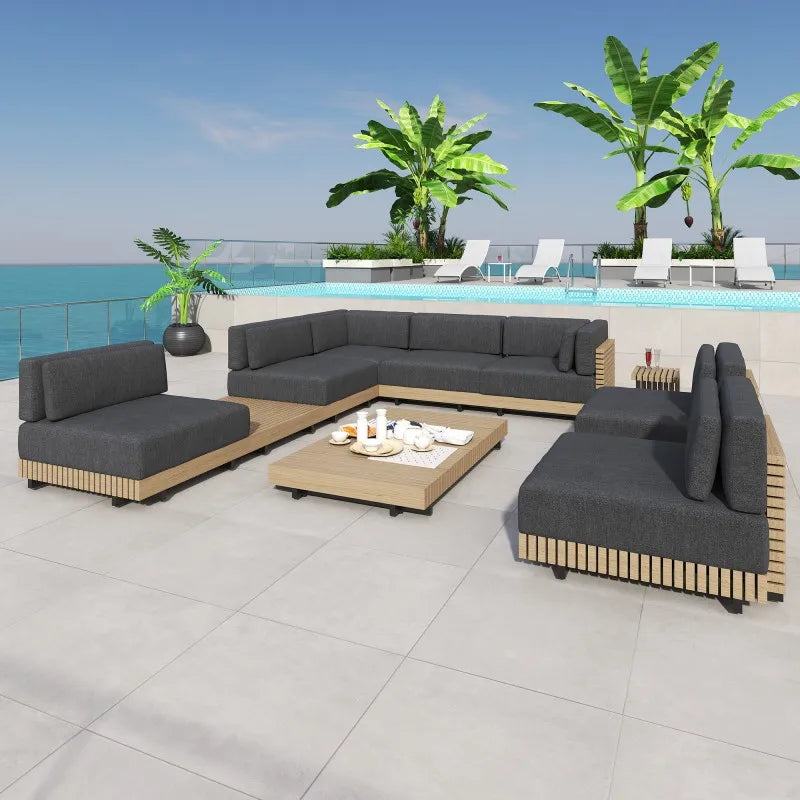 Modern Luxury Outdoor Garden Patio Furniture Teak Sofa Set Teak Outdoor Furniture.   Several arrangements and Furniture pieces to pick from.
