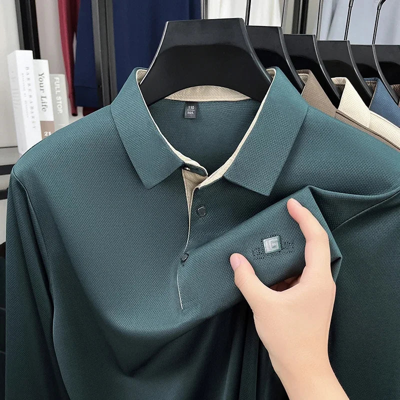 Business Casual, Short Sleeve Polo Shirt,  Solid Colors with Badge. Fashionable, Comfortable, Versatile Business Top