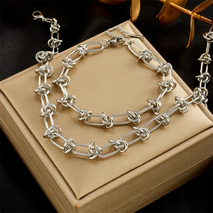 Stainless Steel, Gold /Silver Color, Twist Knot Necklace/ Bracelet For Women/Girls, Fashion Non-fading Jewelry Set Perfect for MOTHERS DAY Gift