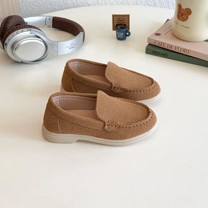 Kids Loafers,  Suede Minimalist Trendy Unisex  for Boys /Girls Leather Shoes Versatile Slip-resistant Solid Color Childrens Shoes