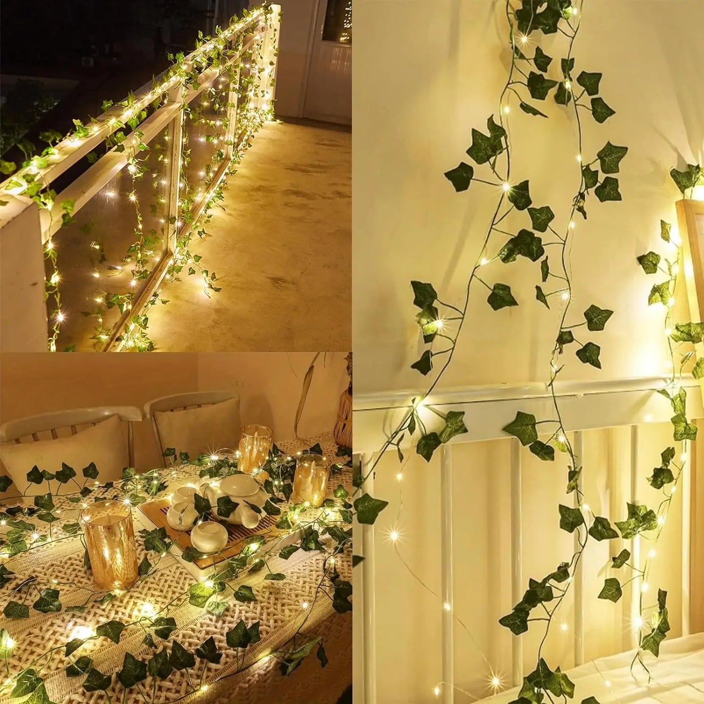 2M Green Leaf String Lights,  Artificial Ivy Vine,  Fairy Lights for  Wedding Party, Christmas Party , Any Occasion